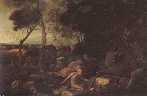 Nicolas Poussin Landscape with St.Jerome Norge oil painting art